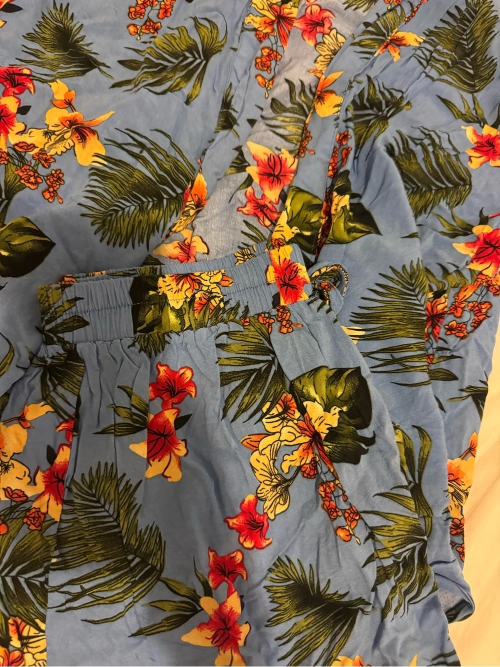 Blue Floral Two-Piece Set with Matching Shorts